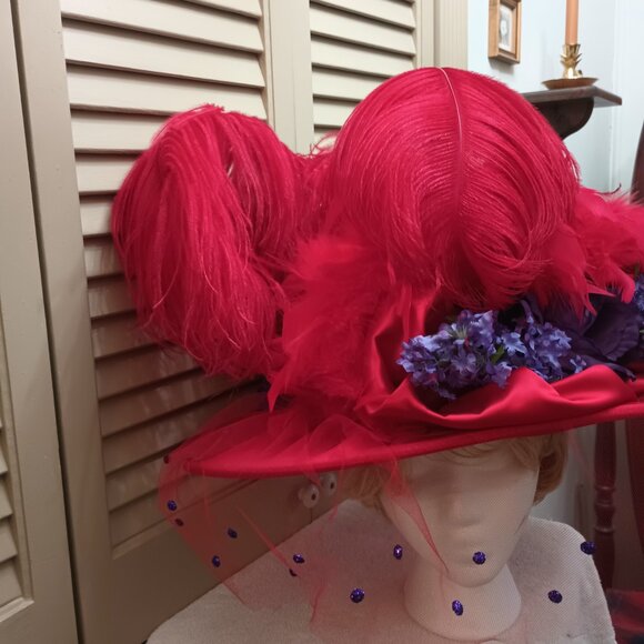 Lady Diane Red and Purple Derby Hat main image 6